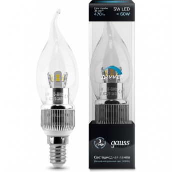 Лампа (LED) cветодиодная GAUSS E14 4100K, Filament Candle Tailed OPAL