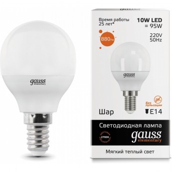 Лампа (LED) Светодиодная GAUSS 10W E14 2700K, Elementary Globe