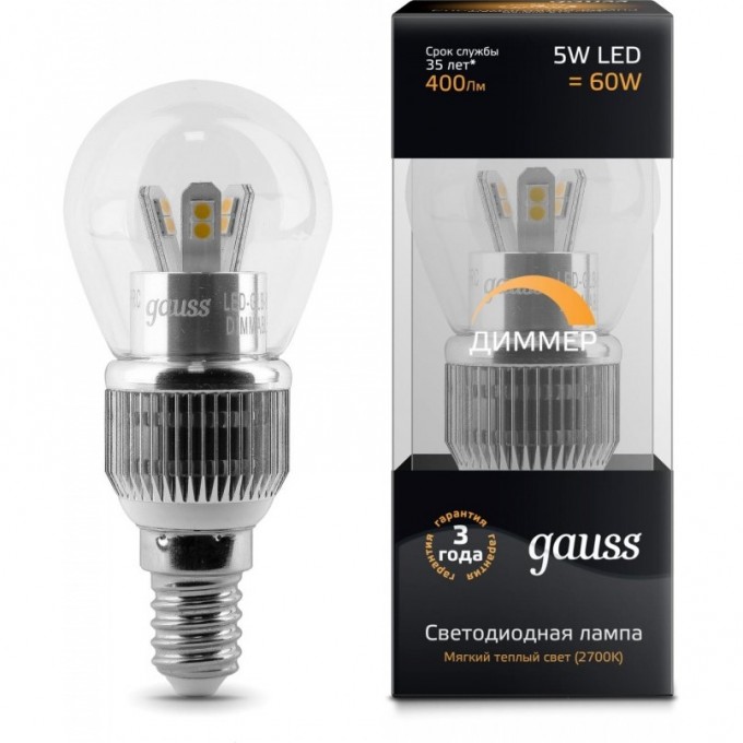 Лампа (LED) Светодиодная GAUSS 5W E14 2700K, Filament Globe OPAL 105201105