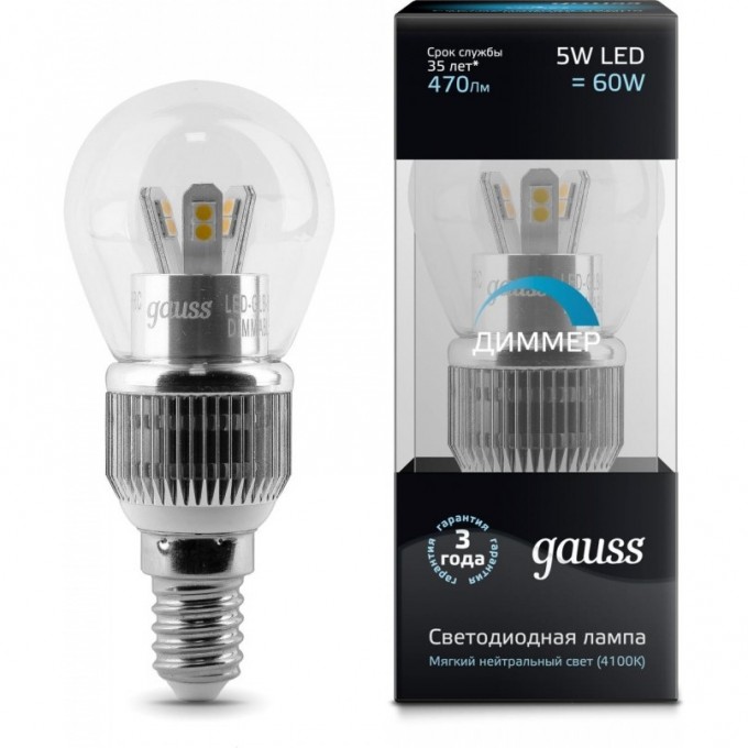 Лампа (LED) Светодиодная GAUSS 5W E14 4100K, Filament Globe OPAL 105201205