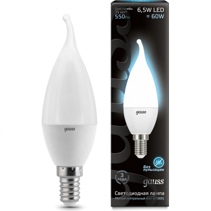 Лампа (LED) Светодиодная GAUSS 6,5W E14 4100K, Candle 104101207