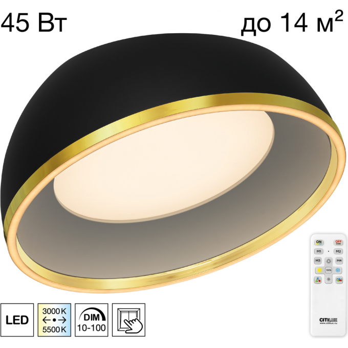 Светильник потолочный CITILUX FLOOM с пультом Чёрный+Золото CL736151